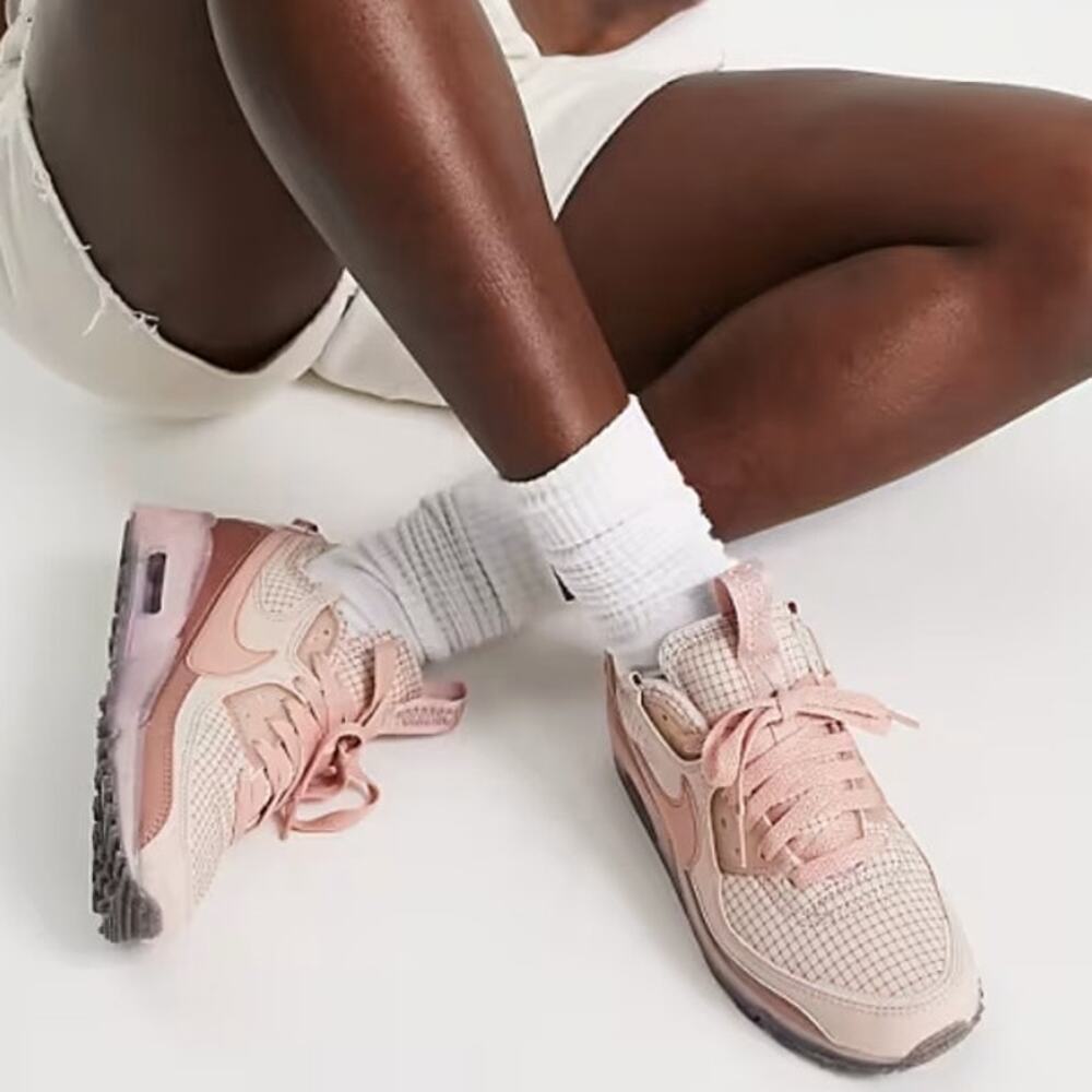 NIKE Air Max 90 Terrascape Sneakers Pink Oxford Leather Mesh Lace Up Women's 10